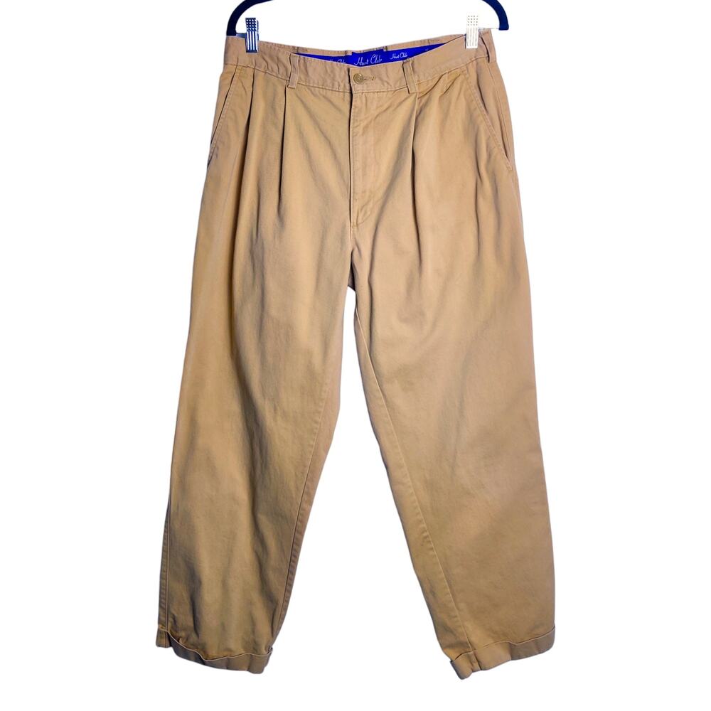 Vtg Hunt Club Pleated Preppy Khaki Cotton Trouser Pants 32x30 Heritage Classic